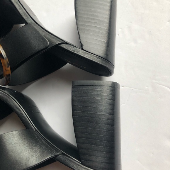 & Other Stories Black Leather 2 Strap Tortoise Buckle Heeled Sandals Made Spain - Picture 5 of 9
